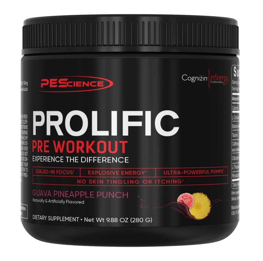 PEScience Prolific Pre Workout Powder for Men & Women with L- Citruline Nitric Oxide Booster, Energy Powder & Nootropic for Focus 