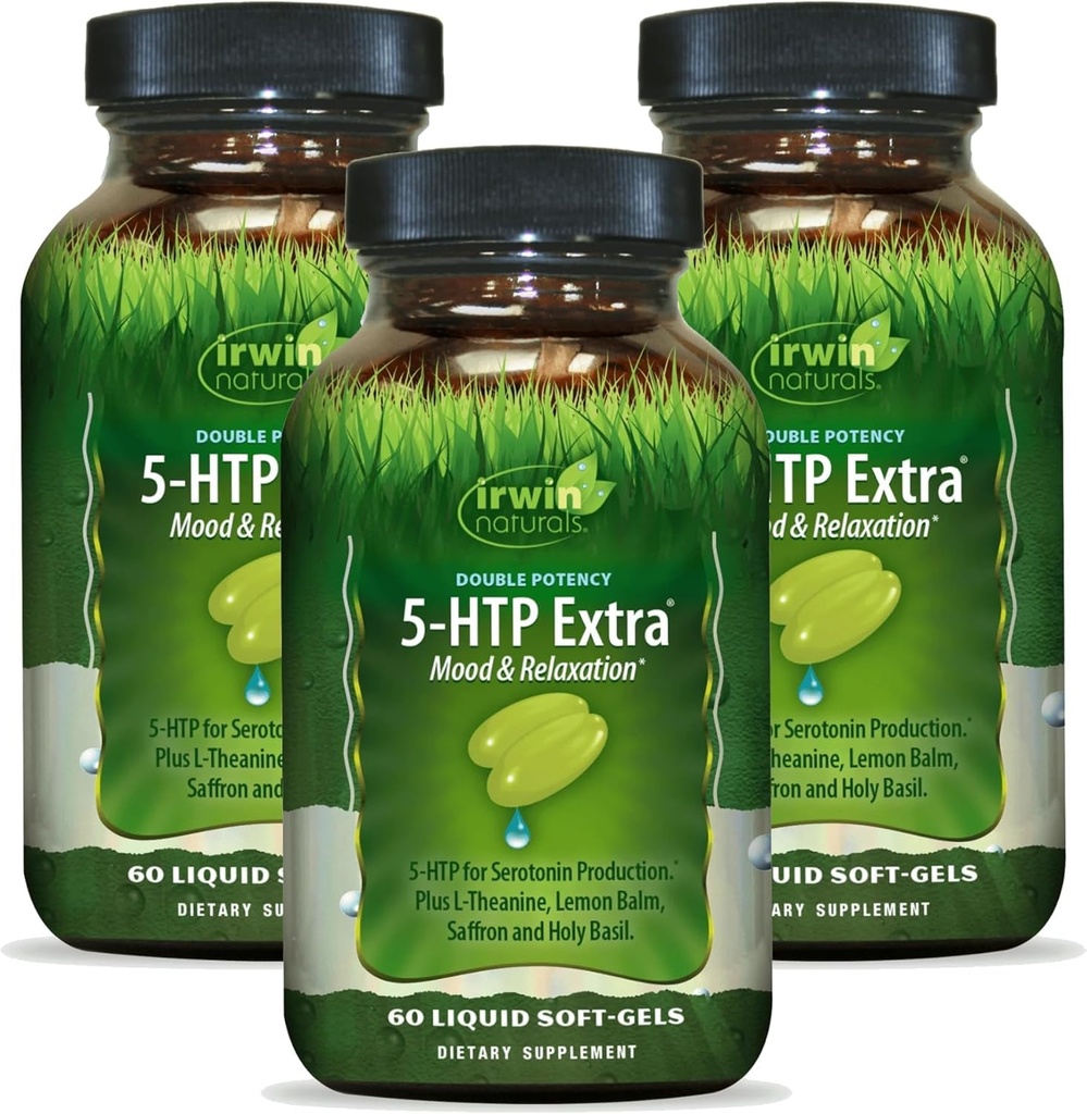 Irwin Naturals Double Potency 5-HTP Extra - 60 Liquid Soft-Gels, Balenie 3 - pre relaxáciu a produkciu serotonínu - 90 Celkové služby