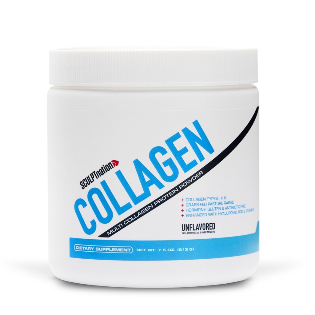 Sculpt Nation by V Shred Collagen Peptides Powder - Typy I, II, a III Collagen Plus Hyaluronic Acid na podporu zdravé vlasy, nechty, koža, kosti a spoločné zdravie - Nepríchutný, 30 dní dodávky