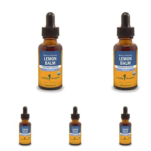 Herb Pharm Certified Organic Lemon Balm Liquid Extract for Calming Nervisive System Support, Organic Cane Alcohol, 1 Ounce (Pack of 5)