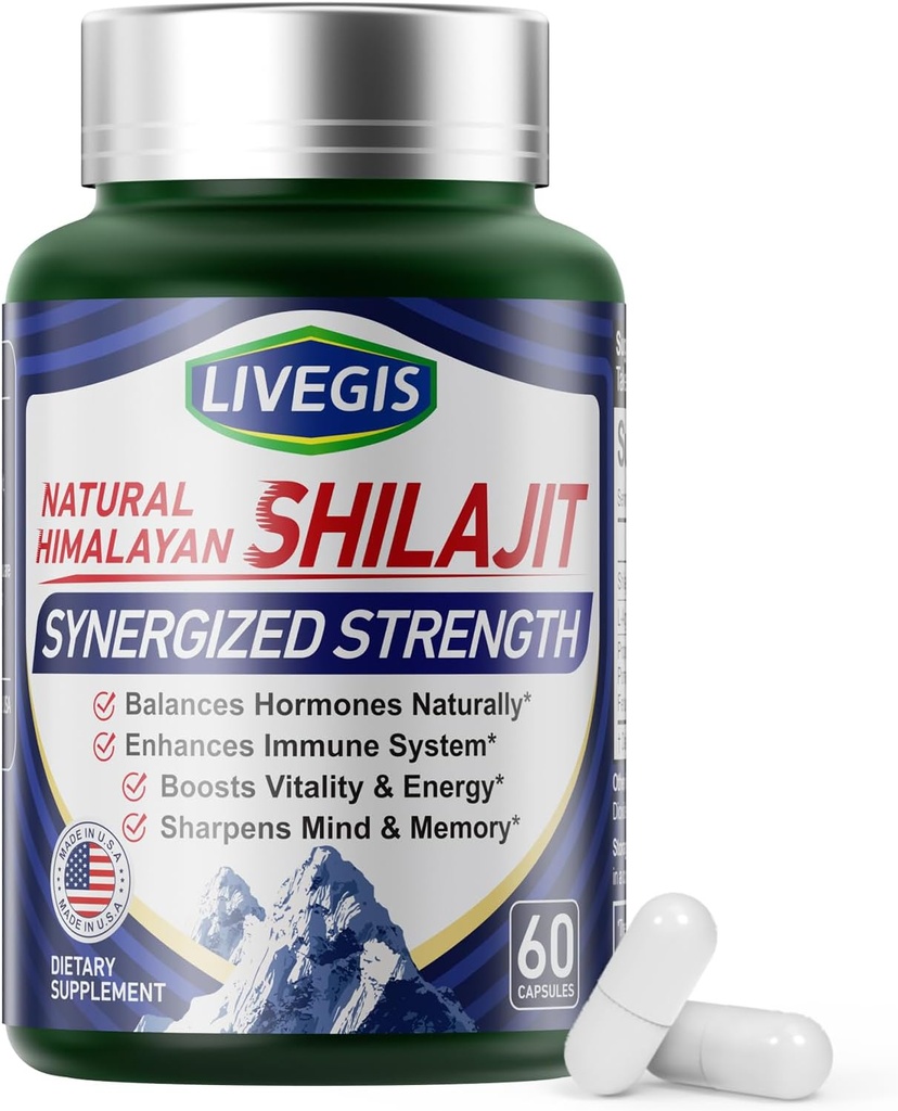 Himalayan Shilajit Kapsule Balance Hormóny, Boost imunita, zvýšenie vitality a pamäte, high-Potencie doplnok s rôznymi zložkami, non-GMO prírodné a organické - 60 Počet