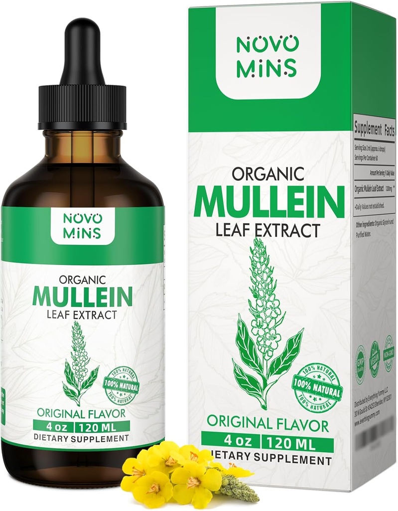 Mullein Leaf Tincture - Lung Cleanse - Vegan Lung Detox - Respiračné zdravie a imunitná podpora kvapky - Natural Supplement Liquid Extract 4 fl.oz. Chlorofyl