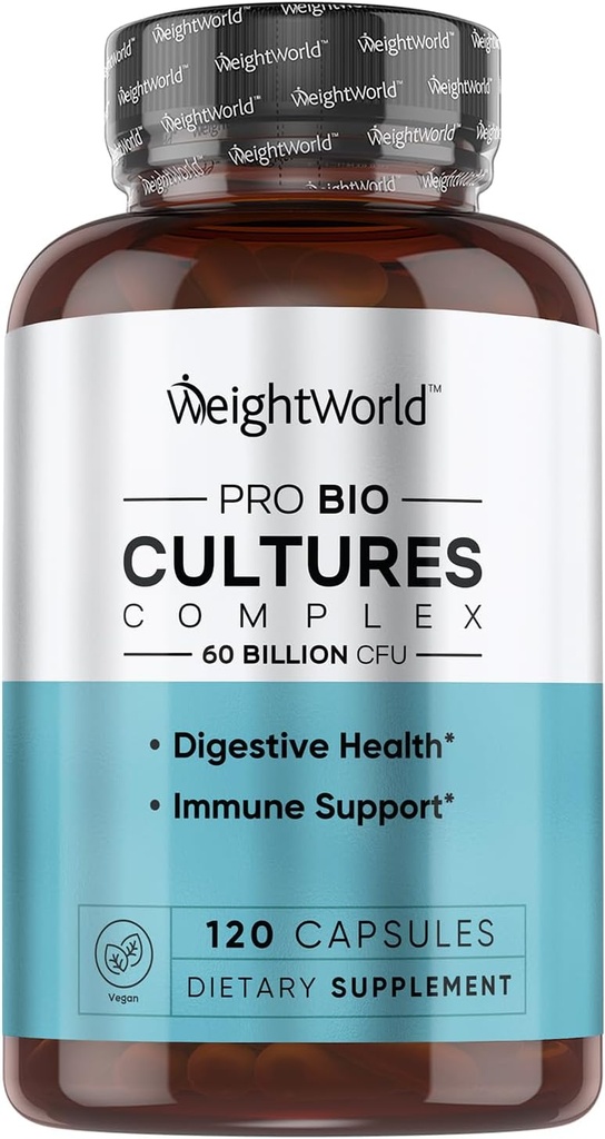 WeightWorld Bio Culture Complex - Probiotikum pre ženy a mužov - Testované laboratórium tretej strany - 120 Vegánskych kapsúl (2 mesiace dodávky) - 60 miliárd CFU s 20 probiotickými kmeňmi - Vegan, Non-GMO a Gluten-Free