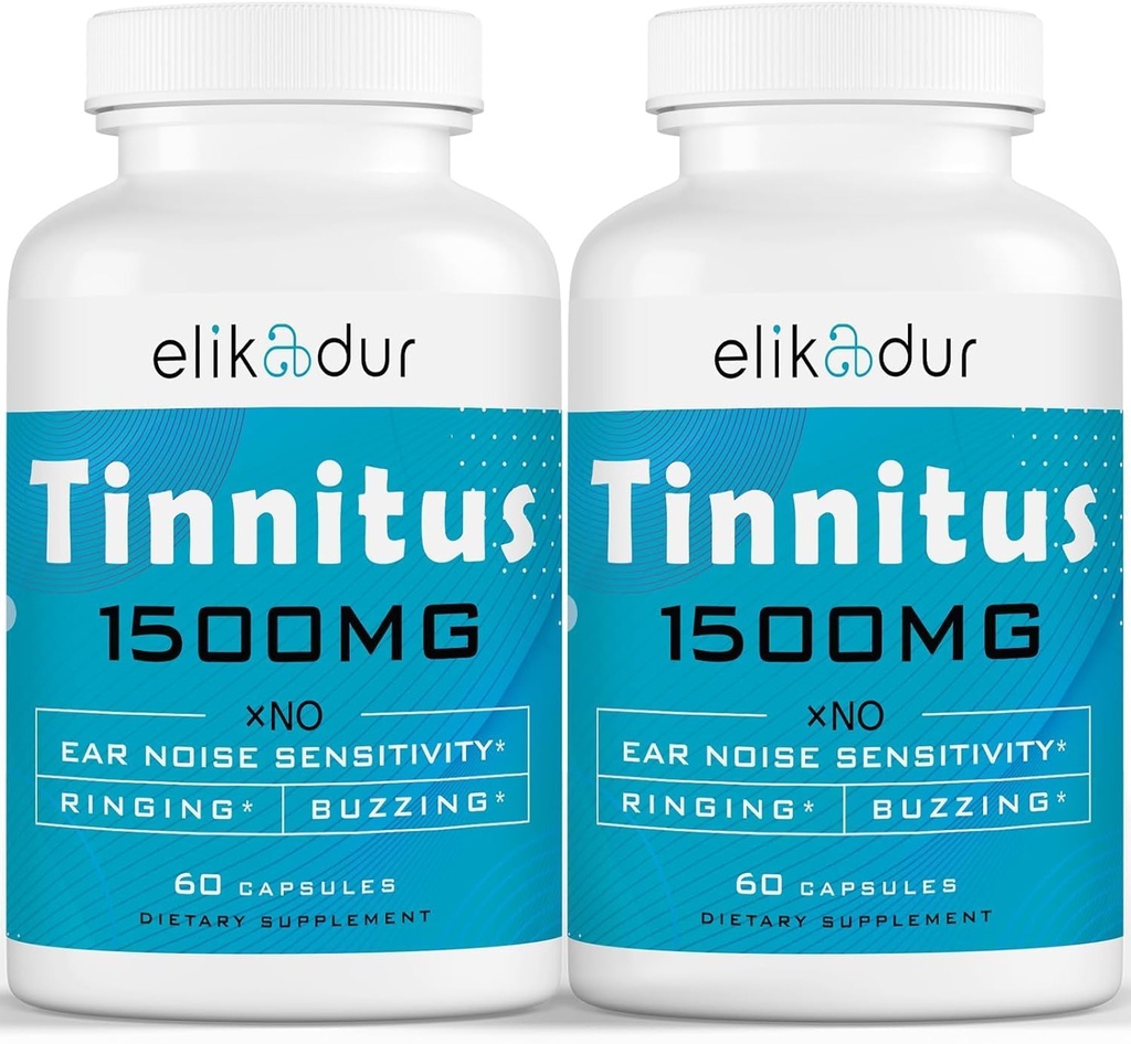 1500 MG Tinnitus pre zvonenie uší, Tinnitus doplnok pre zvonenie uší, proprietárna bylinné zmes, ušný tinitus pre ženy mužov, (60 Caps, 2-Pack)