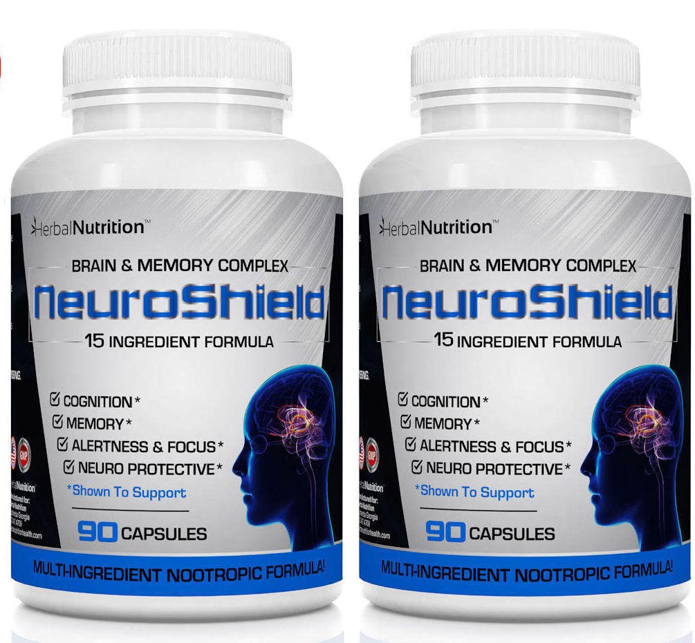 NeuroShield, Brain Supplement a Noottropic Brain Booster a pamäťové doplnky, Obsahuje Huperzine A, Ginko Biloba, Bacopa Plus Antioxidanty pre zdravie mozgu, Multi- Ingredients, 2 fľaše, 180 kapsúl