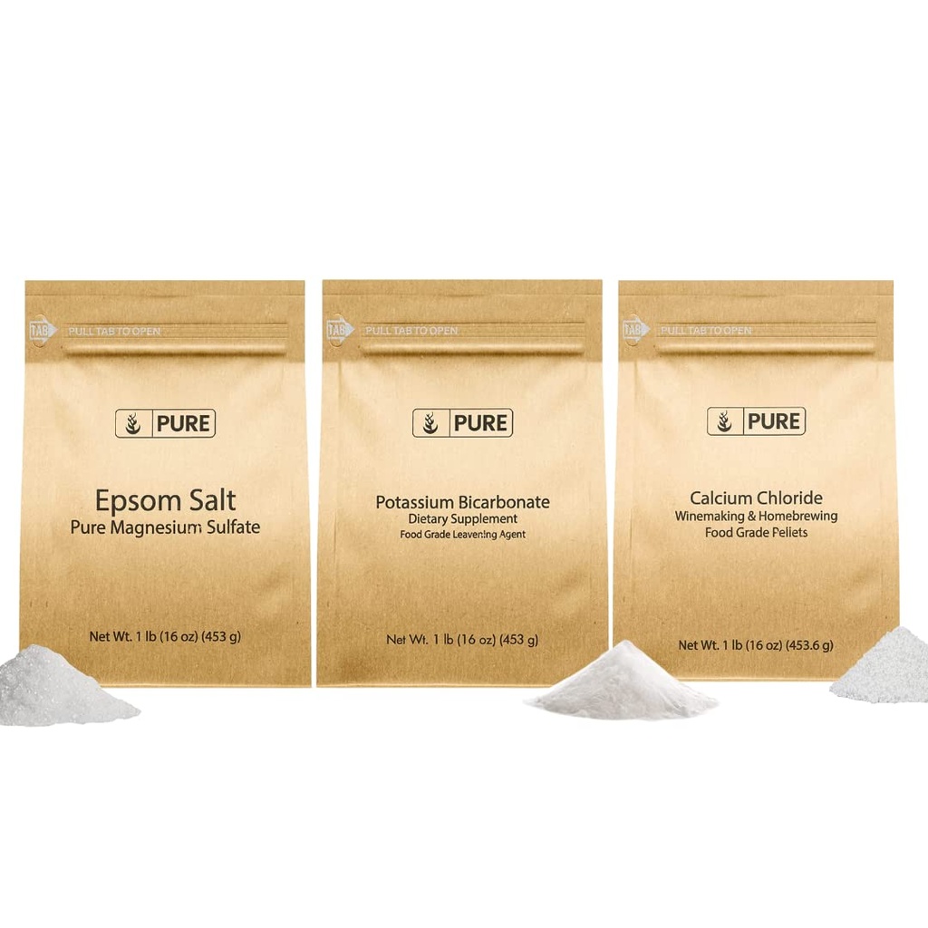 Pure Original Ingrediencie Draslík Bikarbonát, Chlorid vápenatý, & Epsom soľná kanvica, (1lb) Jedlo bezpečné, Čistenie a varenie