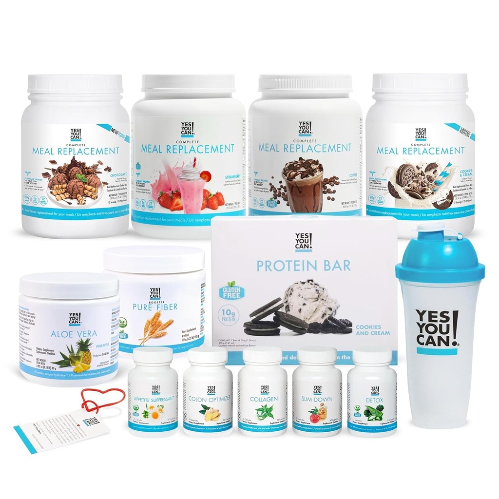 Áno, môžeš! All-in-One Kit s jedlom výmena Shakes, Aloe Vera nápoj Mix, Fiber Shake Mixer, Bielkoviny Snacks, Doplnky - Kompletné Wellness Kit