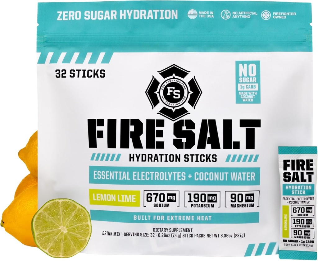 Oheň Veda Oheň soľ hydratačné tyčinky, Elektrolyty a kokosová voda, Hydratácia Nápoj Mix s horčíkom, Draslík a sodík, Zero Sugar, Single Serve On The Go Balks, Citrónová vápenná príchuť, 32 Počet