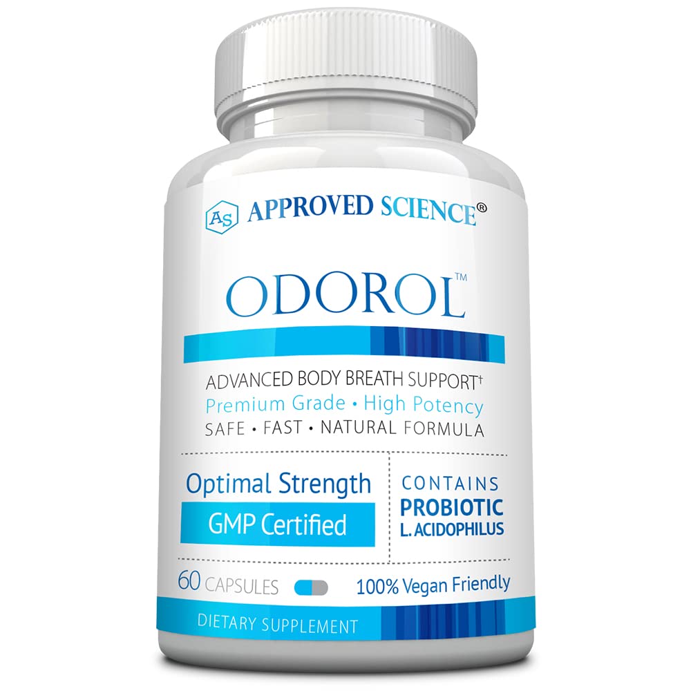 Schválená veda Odorol - 60 Kapsule - Svieži zlý dych a telo Odor - Obsahuje L.acidophilus, Zelený čaj, Magnolia Bark, Mätový olej, a Fenikel - Všetky prírodné, Vegan Friendly, Non-GMO