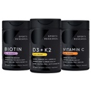 Športový výskum Vitamín D3 5000iu K2 100mcg, Vegan Biotin 10 000mcg s kokosovým olejom a vysokým obsahom vitamínu C doplnok 1000mg