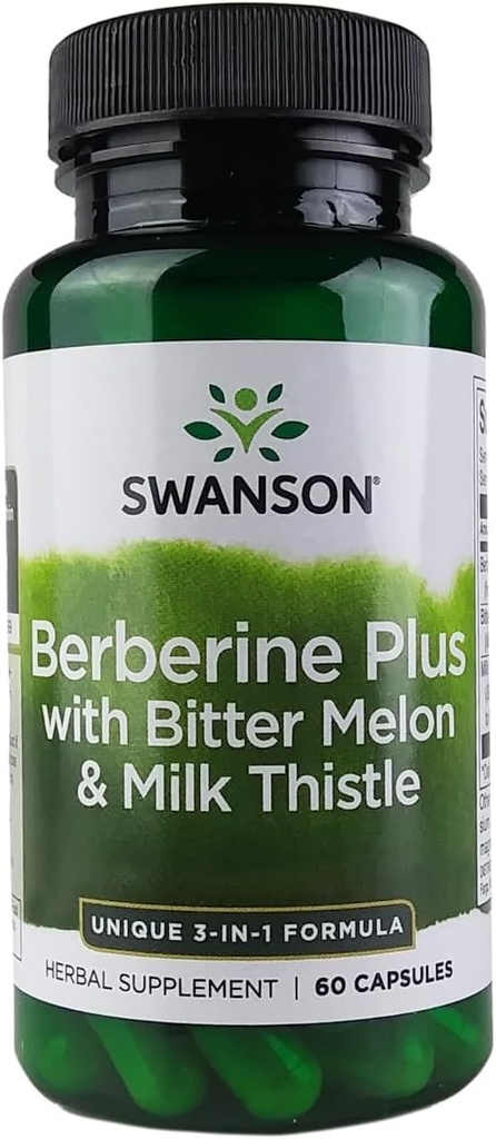 Swanson Berberine Plus s horkou Melon & Milk Thitle - 3-in-1 Formula 60 Caps