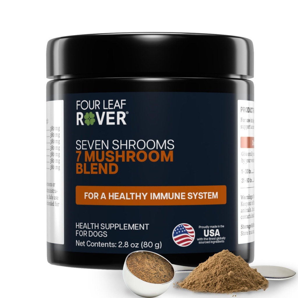 Štyri Leaf Rover Seven šrooms - Organické Huba doplnok pre psy - Veterinarian Formulované celý extrakt z huby