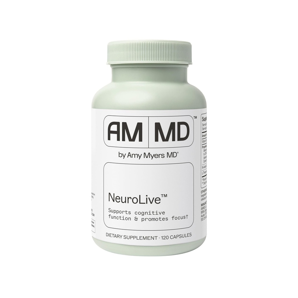 Amy Myers MD NeuroLive - Brain Health Supplement for Cognitive Function & Focus Support - with Vitamin B - Gluten-free, Non-Dairy & Non-Soy - 120 Kapsule (60 Servings)