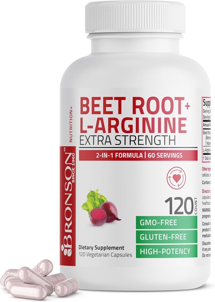 Bronson Beet Root + L- Arginín Oxid dusnatý Production- non- GMO, 120 Vegetariánske kapsuly