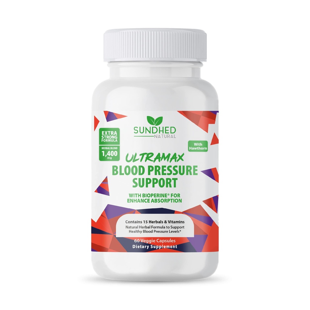 Sundhed Natrual UltraMax krvný tlak s Bioperine pre zvýšenú absorpciu, Hawthorn Berry kapsuly - Multivitamín - 60 kapsúl