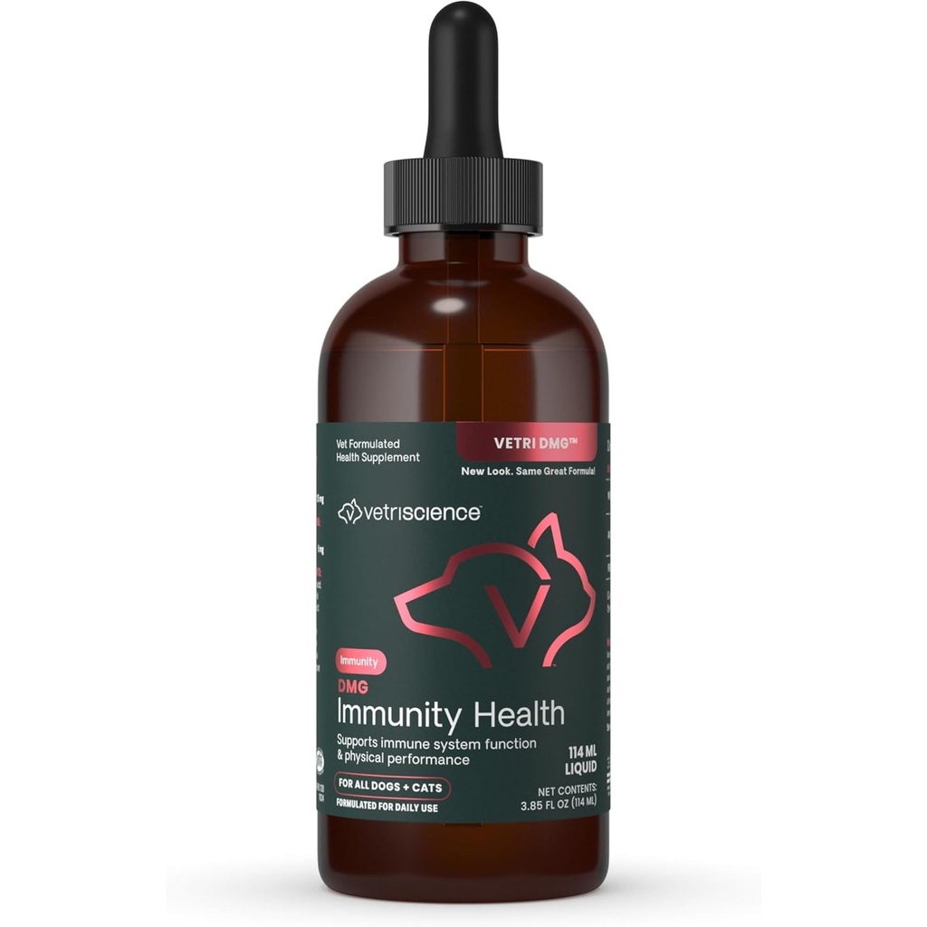 VETRISCIENCE DMG Imunity Health Easy-Dose Liquid, Vetri DMG Immune Support Supplement for Psy and Cats, Hypoalergenic, Support Performance, Stamina, Immune Response, DMG (Dimetylglycín), 114 ml