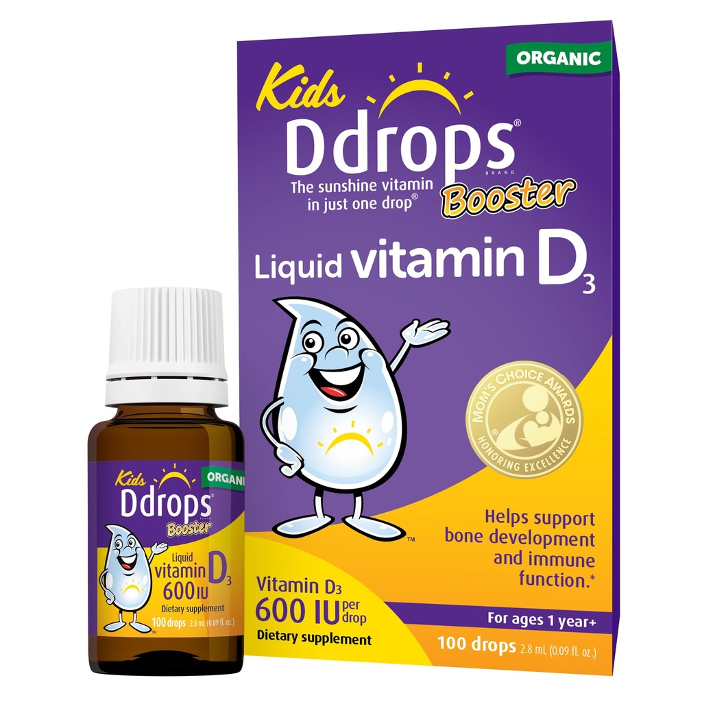 Drops Kids Booster 600IU 100 kvapky - denne tekutý vitamín D pre deti. Podpora silné kosti a imunitný systém u detí. Žiadne konzervačné látky, žiadny cukor, bez GMO, alergie-priatelia