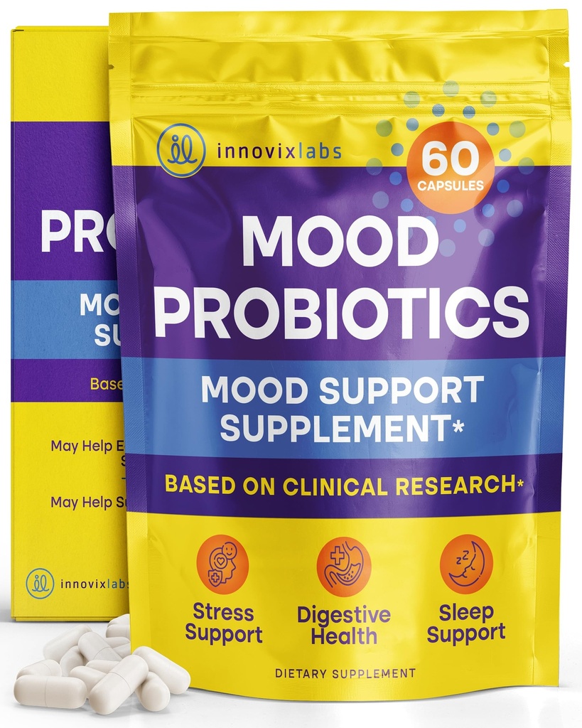 InnovixLabs Mood Probiotic for Women & Muži, Klinicky študoval Digestive & Mood Suplement, Lactobacillus helveticus Rosell- 52ND & Bifidobacterium longum Rosell-175, 60 Kapsule