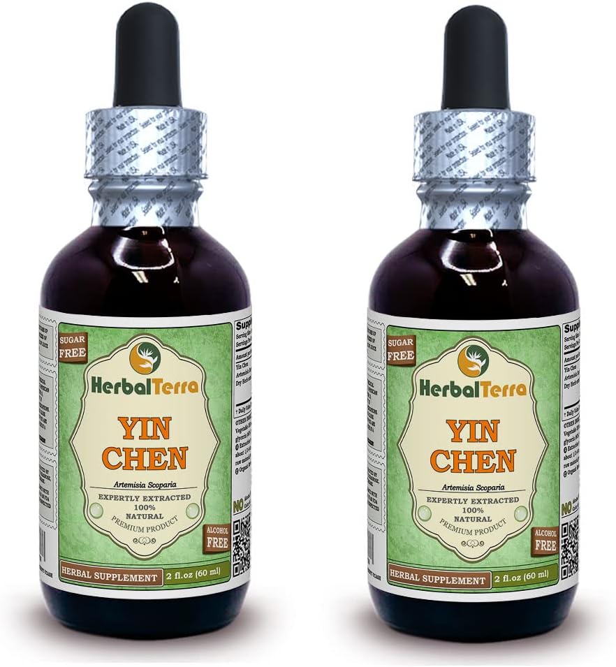 Yin Chen, Capillary Wormwood (Artemisia Scoparia) Glycerit, Sušený Herb Alkohol-FREE Tekutý extrakt (názov brada: HerbalTerra, Hrdo vyrobený v USA) 2x2 fl.oz (2x60 ml)