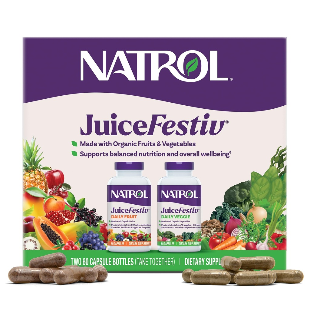 Natrol JuiceFestiv, Vitamíny a doplnky pre výživu a dobre Being, Antioxidanty pre Cellular Health, 60 kapsúl (2-Count), Až 30 dní dodávky