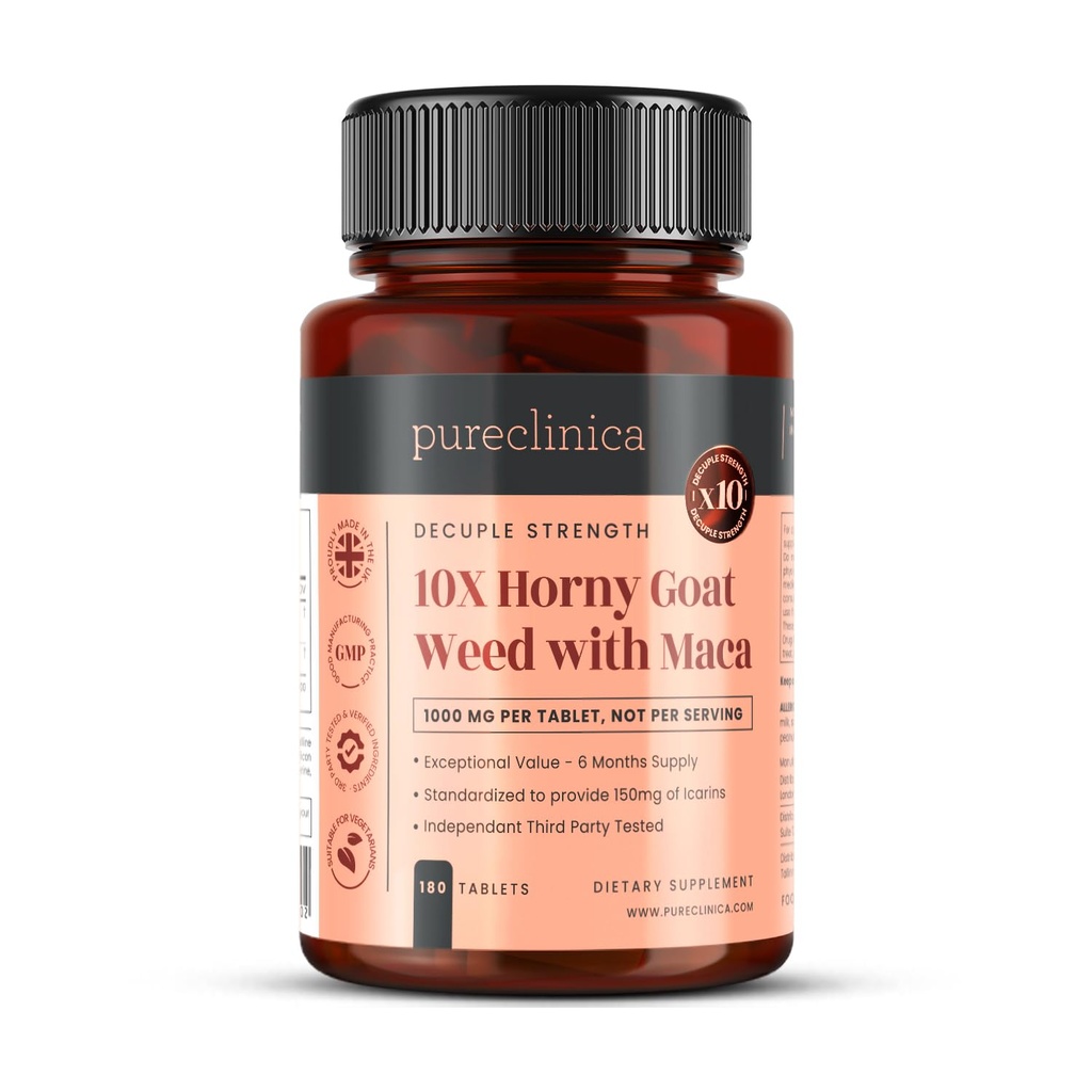 pureclinica 10X Horné kozy Weed & Maca Extract 6250mg x 180 tabliet (6 mesiacov) -10 X Ďalšie ikariíny - w/5mg Čierne korenie extrakt pre 300% Zvýšená absorpcia