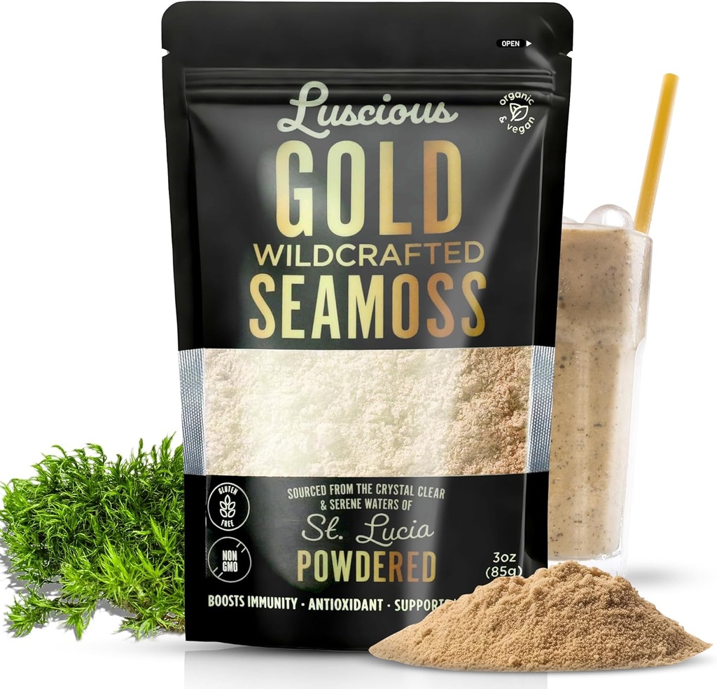 Irish Sea Moss Powder Gold 3 Oz – 100% Organic St. Lucia Sea Moss | Wildcrafted Superfood for Gut Health, Immune Support, Vegan, Gluten-Free | Makes 120+ Fl Ounces of Gel by Luscious Spice Emporium