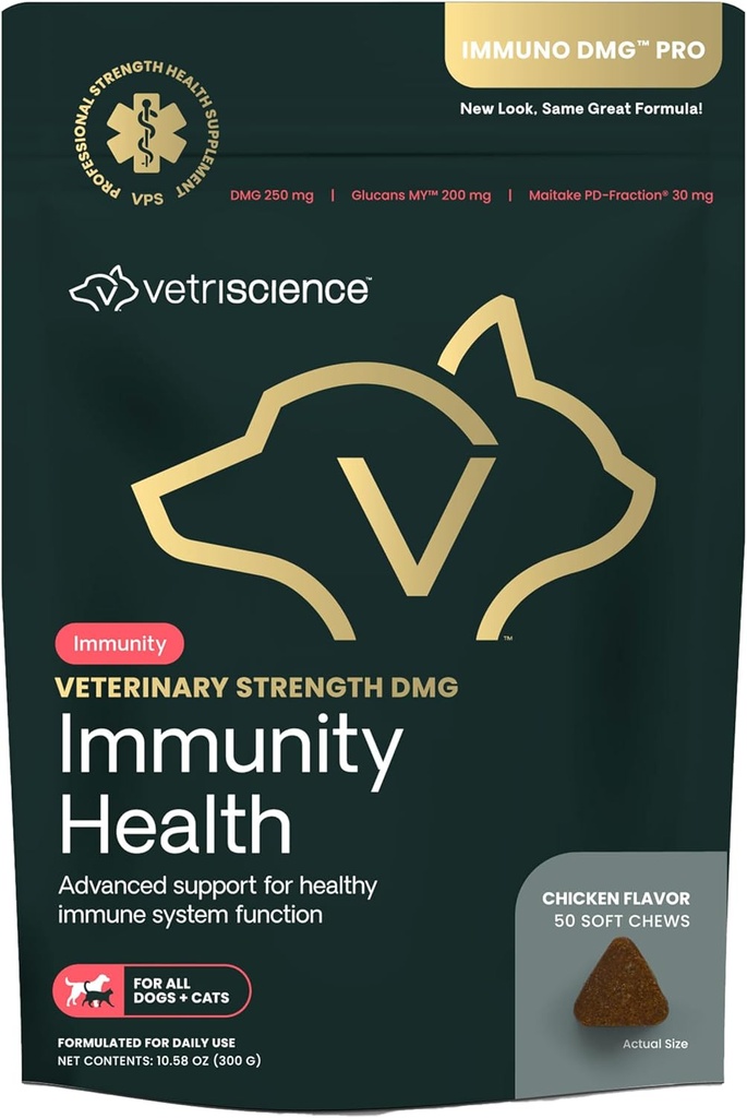 VETRISCIENCE Veterinary Strength DMG Imunity Health Chews - Imunity System Support for Psi & Mačky - Pečeň Pomoc - Antioxidant Podpora pre domáce zvieratá - Kuracie chute - 50 Počet