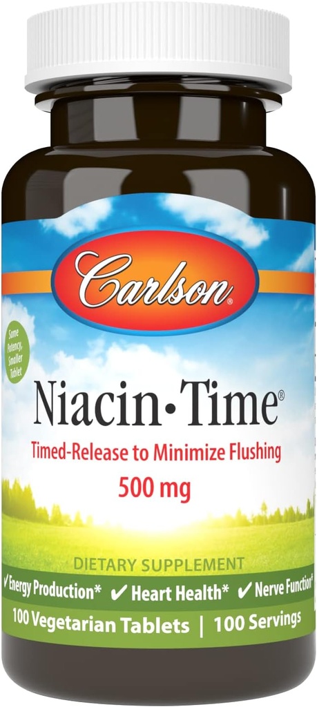 Carlson Niacin-Time 500 mg, vitamín B-3, time- released, 100 tabliet