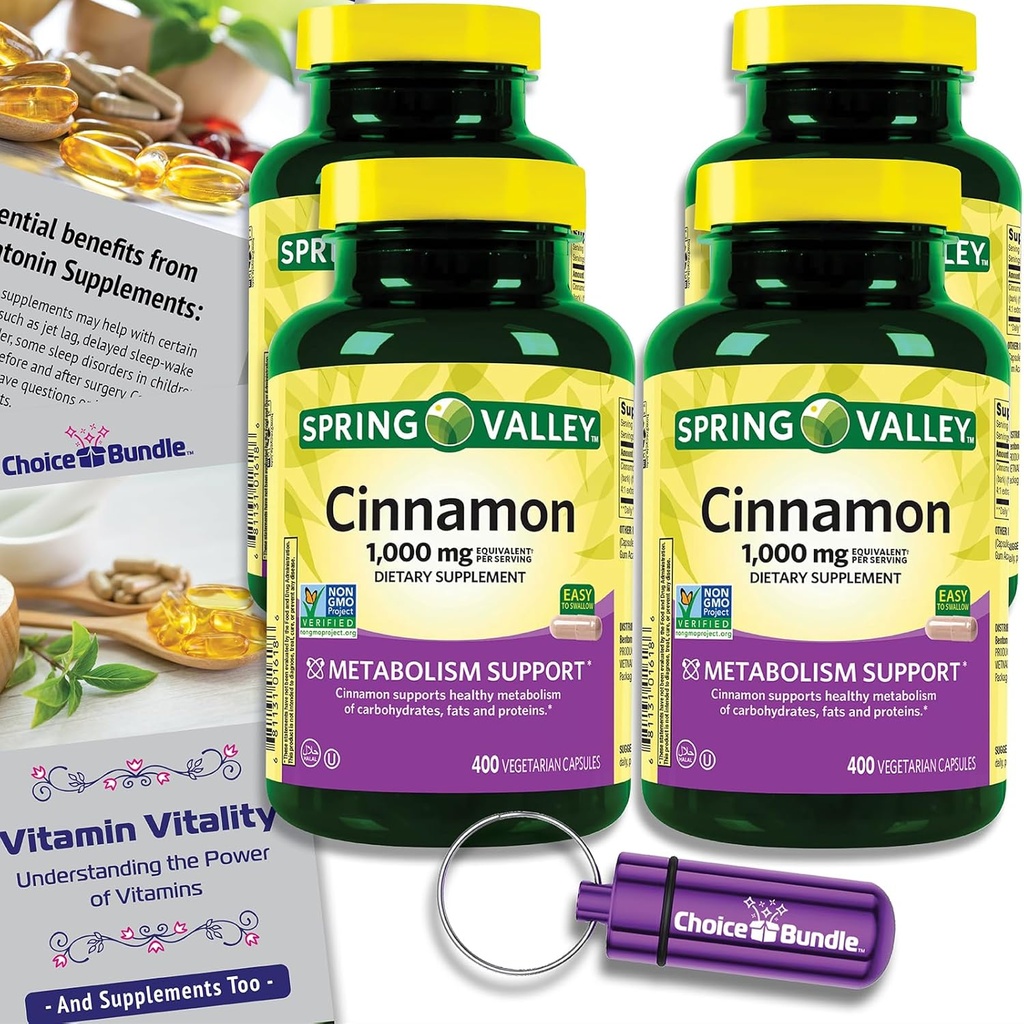 Choice Bundle Jarné údolie Škorica Dietary Supplement 1000mg 400 ct Vegetariánska kapsule 4 ks (1600 Celkom) + 