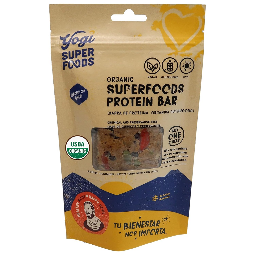 Yogi Super Foods Maca Proteínové tyčinky s Cacao pre zdravú energiu - Raw, Vegan, bez lepidla, Low Glycemic Superfood Snack Food Bars s rastlinným proteínom, kakaový prášok a Granola - 4 Bary