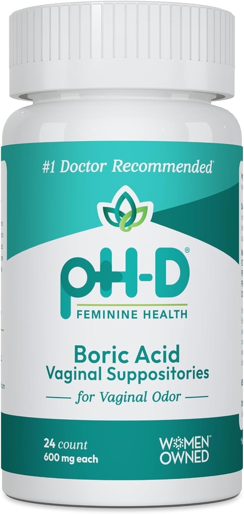 pH-D Feminine Health - 600 mg Suppository kyseliny boritej - Woman owned - for Vaginal Por Use - 24 count