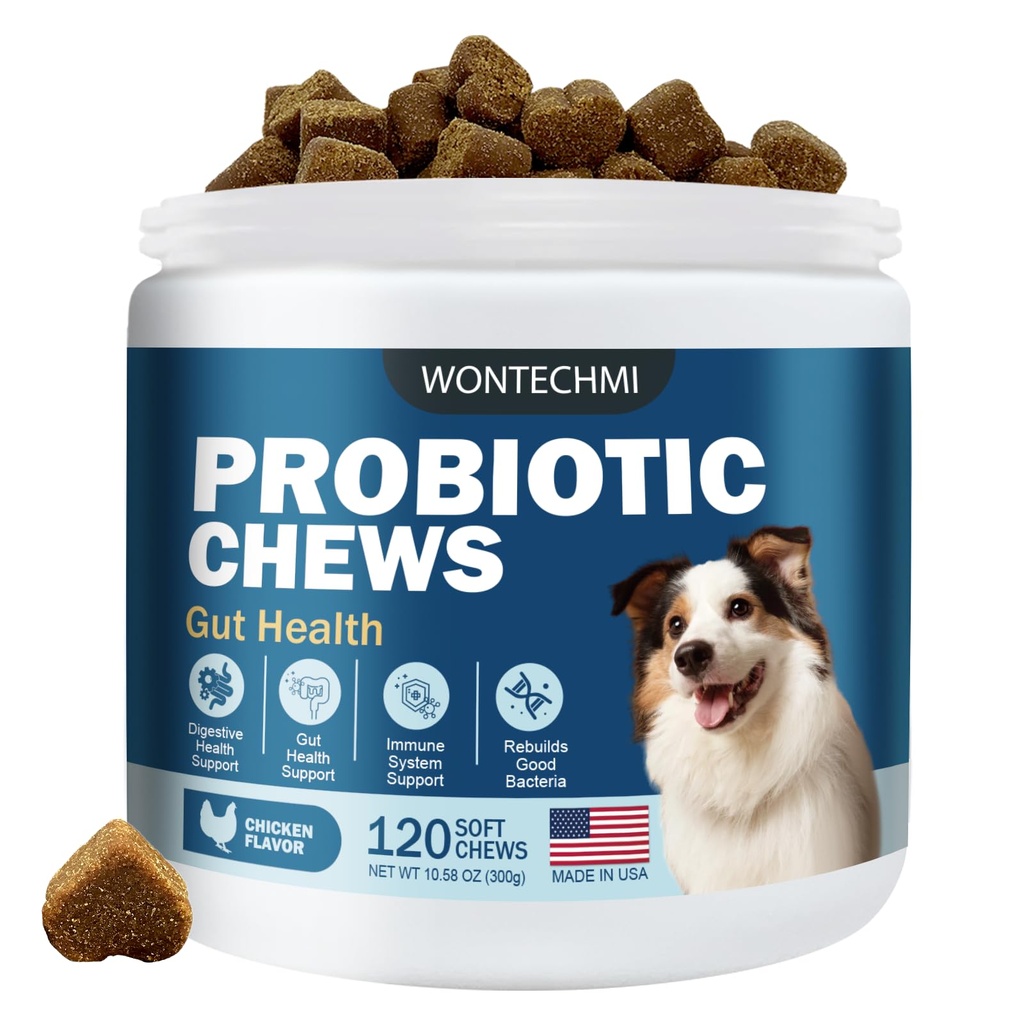 Probiotiká pre psy, zlepšiť svrbenie kože svrbenie uší, zdravie Gut, kyslosť rovnováhy, alergie, imunita, psie probiotiká a tráviace enzýmy s prebiotikami, znížiť hnačku (chicken, 120 žuva)