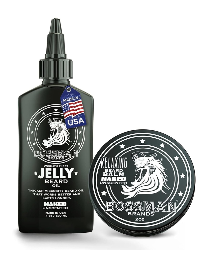 Bossman Beard Oil Jelly a relaxačné Brada Balm Combo - Nahá vôňa