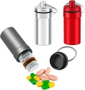 3 balenia vodotesné hliníkové pilulky FOB kontajner, EFFIET Nitro fľaše držiak nitroglycerín pilulka prípad núdzové Keychain pilulka držiak pre organizér lekáreň dispenser (Silver-Matt-Red)