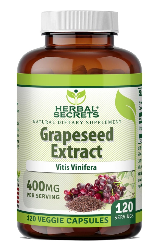 Bylinné Secrets Hroznové extrakt 400 mg 120 Veggie Capsules Supplement - Non-GMO - Gluten Free