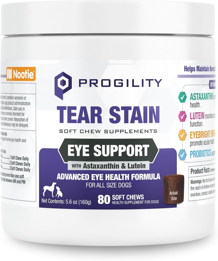 Nootie Progility Tear Stain Supplement for Psy, Advanced Eye Health Formula, pomáha minimalizovať Tear Stains, 80 Chews, predané vo viac ako 5000 Vet Clinics a PET Obchody na celom svete