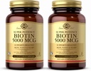 Solgar Biotin 5000 mcg - 50 Rastlinné kapsule, balenie po 2 - Podporuje zdravú pokožku, nechty a vlasy - Non-GMO, Vegan, Gluten Free, Dairy Free, Košer - 100 Celkom služby