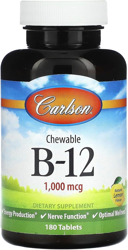 Carlson Labs B-12-SL, 1000mcg, 180 Žuvacie tablety