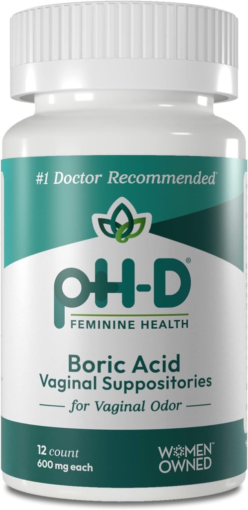 pH-D Feminínska zdravotnícka podpora - 600 mg domnienky kyseliny boritej - Vlastná žena - na použitie vaginálnej kôry - 12
