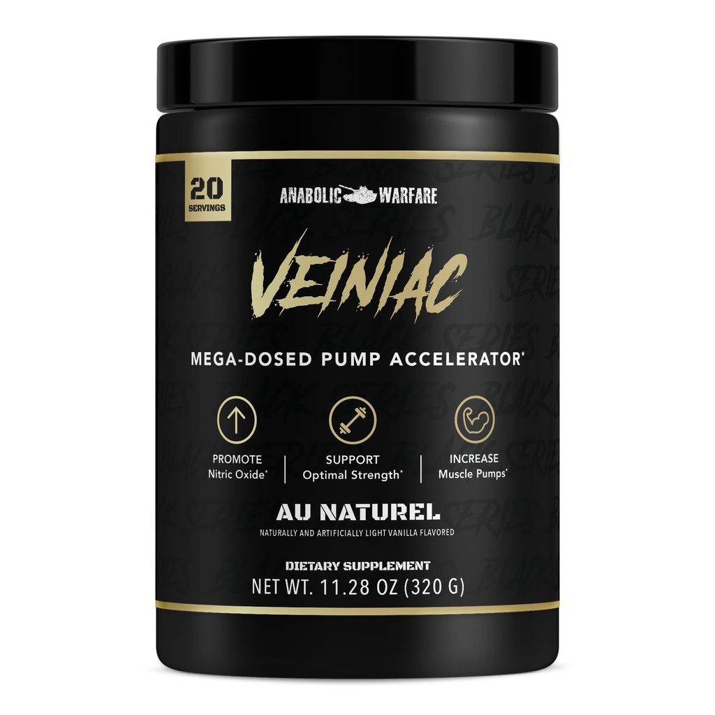 Anabolické Warfare Veiniac Muscle Pump Activator Supplement Stimulant Free Pre-Pracovné s L-Citrulín, Betaine Anhydrous, & Pridané AGMassTM, zvyšuje oxid dusnatý*, Natural 20 Servings