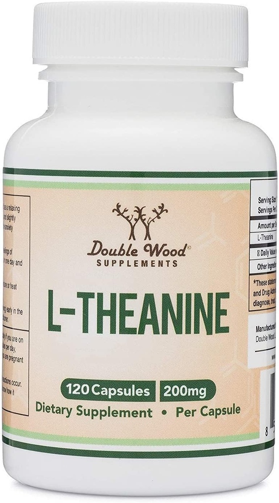 L-Theanine 200 mg Double Strength - Podporuje odpoveď na spánok a relaxáciu - 120 Kapsule (Tretia strana tested, Gluten Free, Vegan) by Double Wood
