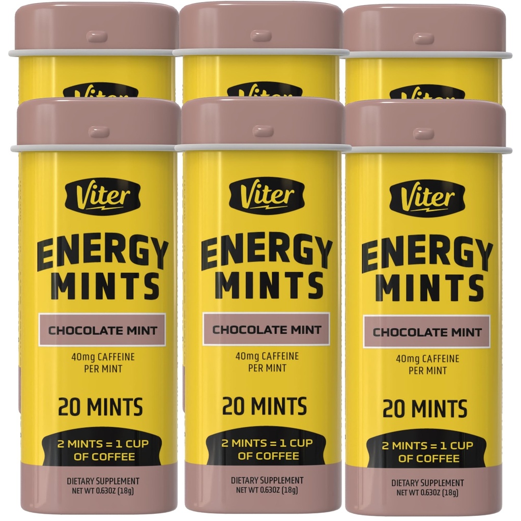 Viter Energy Kofeínové mincovne 40 mg kofeínu, B vitamíny, bez cukru. (Cocolate Mint, 20ks, 6 ks)