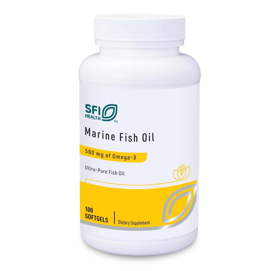 Klaire Labs SFI Health Marine Fish Oil - Ultra Pure 300 Milligrams EPA & 200 Milligrams DHA Omega 3 Neochutený rybí olej bez rybej chuti, bez cholesterolu a bez lepidla (100 softgelov)