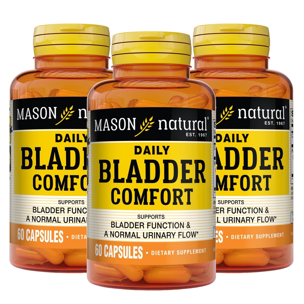 Mason Natural Daily Bladder Comfort, 30,Day Supply, s vápnikom, Tekvicové semeno, a sójové mikróby na podporu normálnej funkcie močového mechúra, 60 Kapsule (Pack of 3)