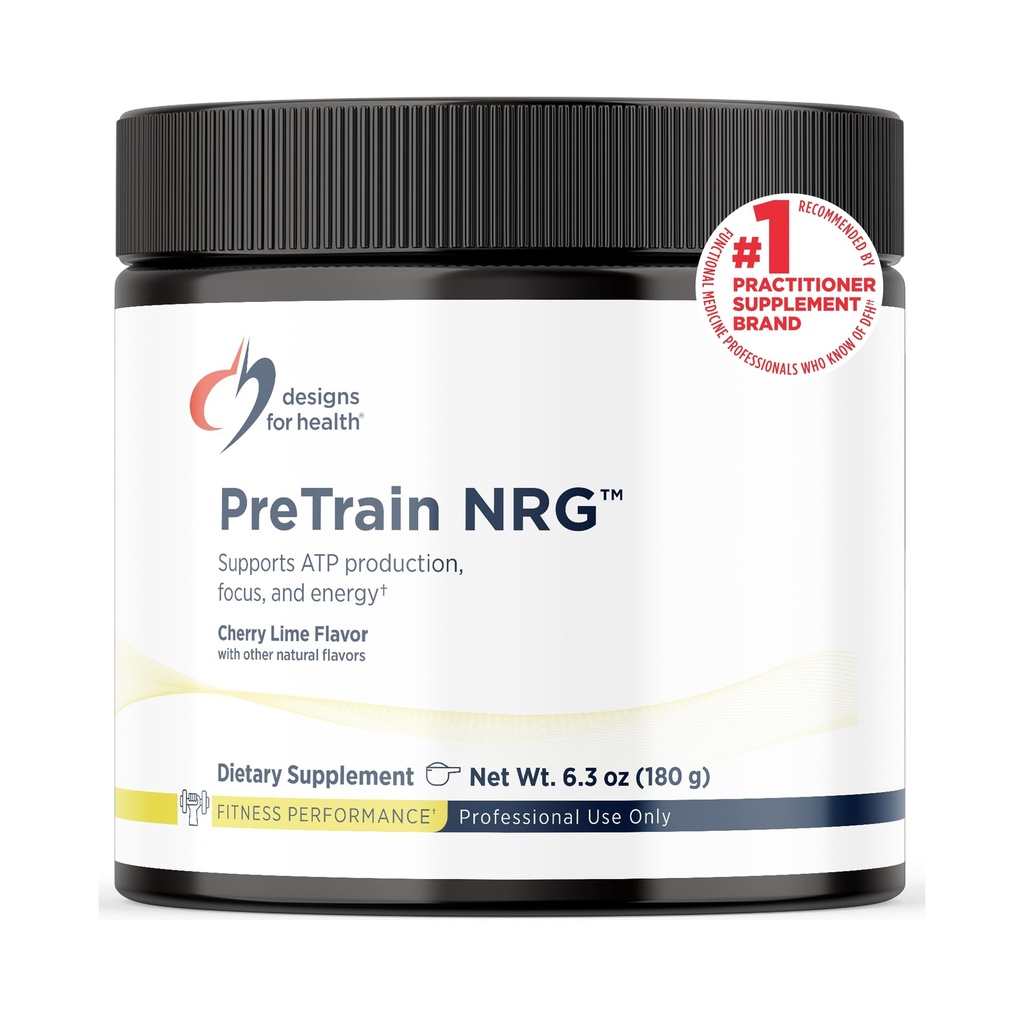 Designs for Health PreTrain NRG Drink Mix - Pre-Workout Powder with Creatin + Green Coffee - Podpora Focus, Power + Mental Energy in Athletes - None-GMO, Cherry Lime Flavor (20 Servings / 180g)