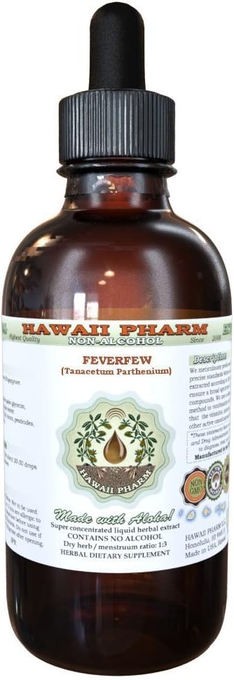 Feverfew bez alkoholu Tekutý extrakt, Organic Feverfew (Tanacetum parthenium) Sušené Herb Glycerit Hawaii Pharm Natural Herbal Supplement 4 oz