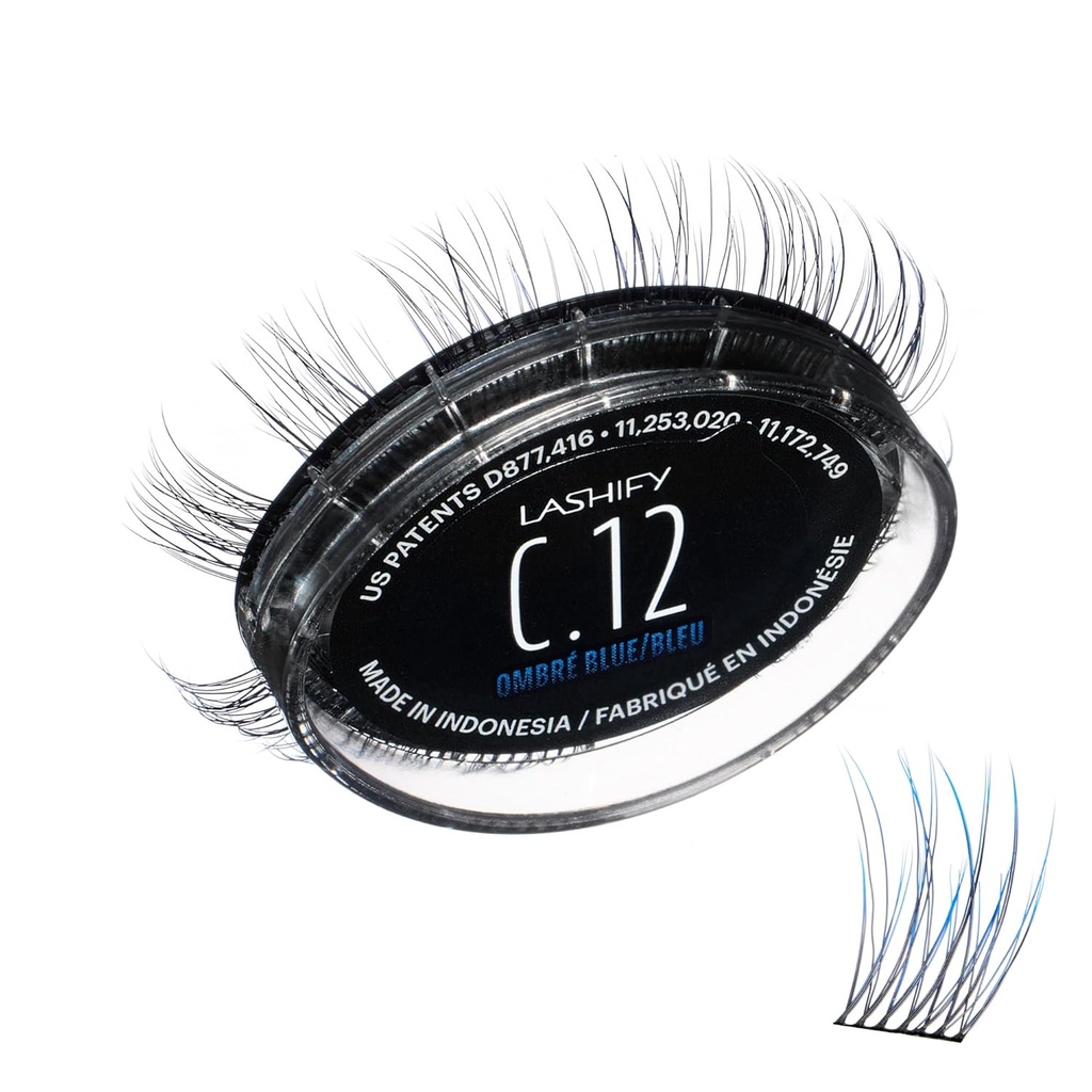 Lashify Curl 12mm Gossamer predĺženie rias Znovu naplniť Ombre Blue, ľahko DIY False Lashes pre prirodzený vzhľad
