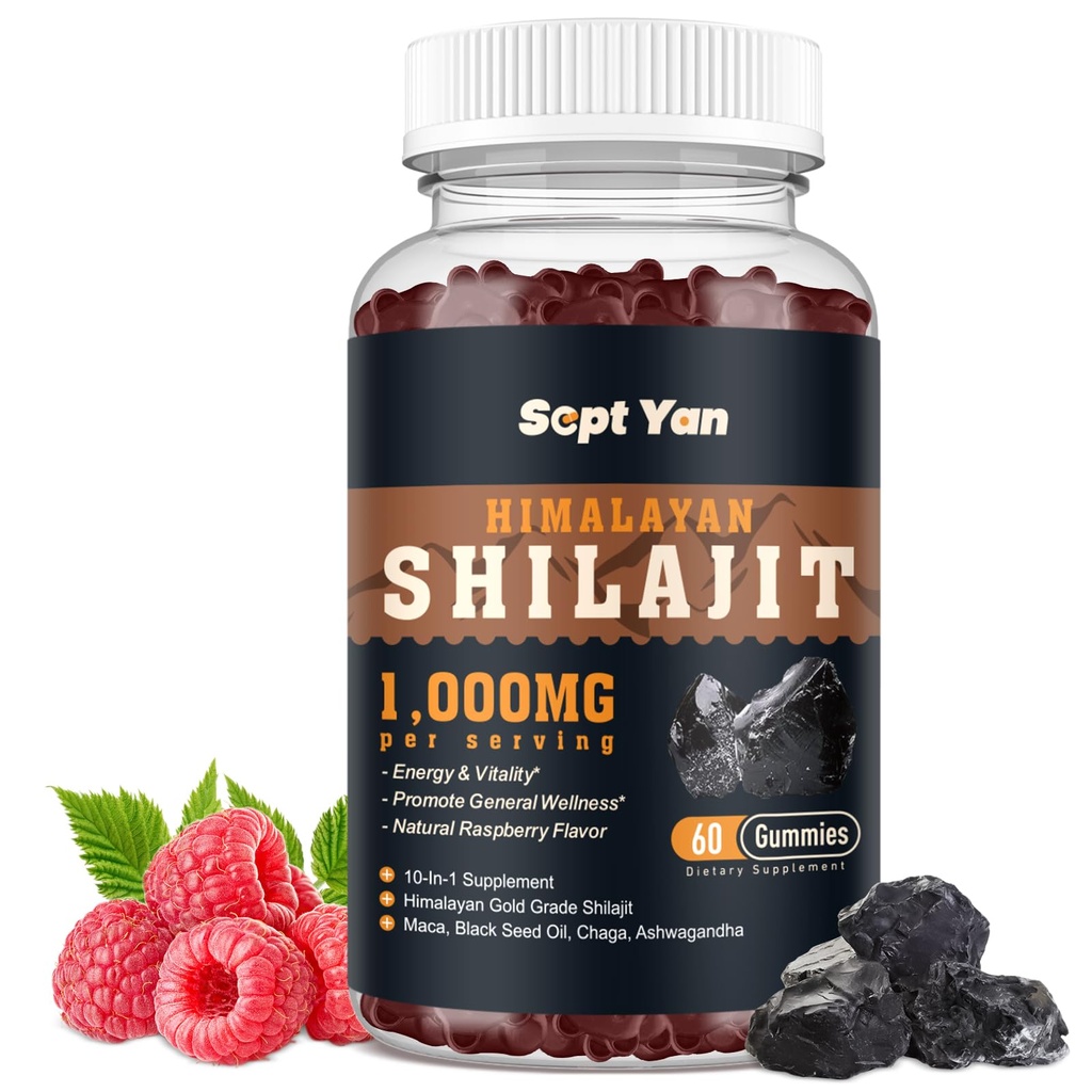 Shilajit Gummies 1000mg - Shilajit Pure Himalayan Organic for Men & Women 85+ Trace Minerals Shilajit Resin with Ashwagandha, Maca, Black Seed Oil - Energy, Mozog, Imunita, Bezcukru Malina 60ct