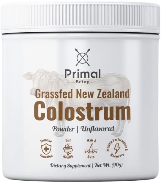 Primal Being Grassfed Beef Colostrum - podporuje imunitné funkcie, zdravie Gut, vlasy, anti-Aging, Atletický výkon, zotavenie - 90 Grams bez príchute prášok, 3000 mg na obsluhu