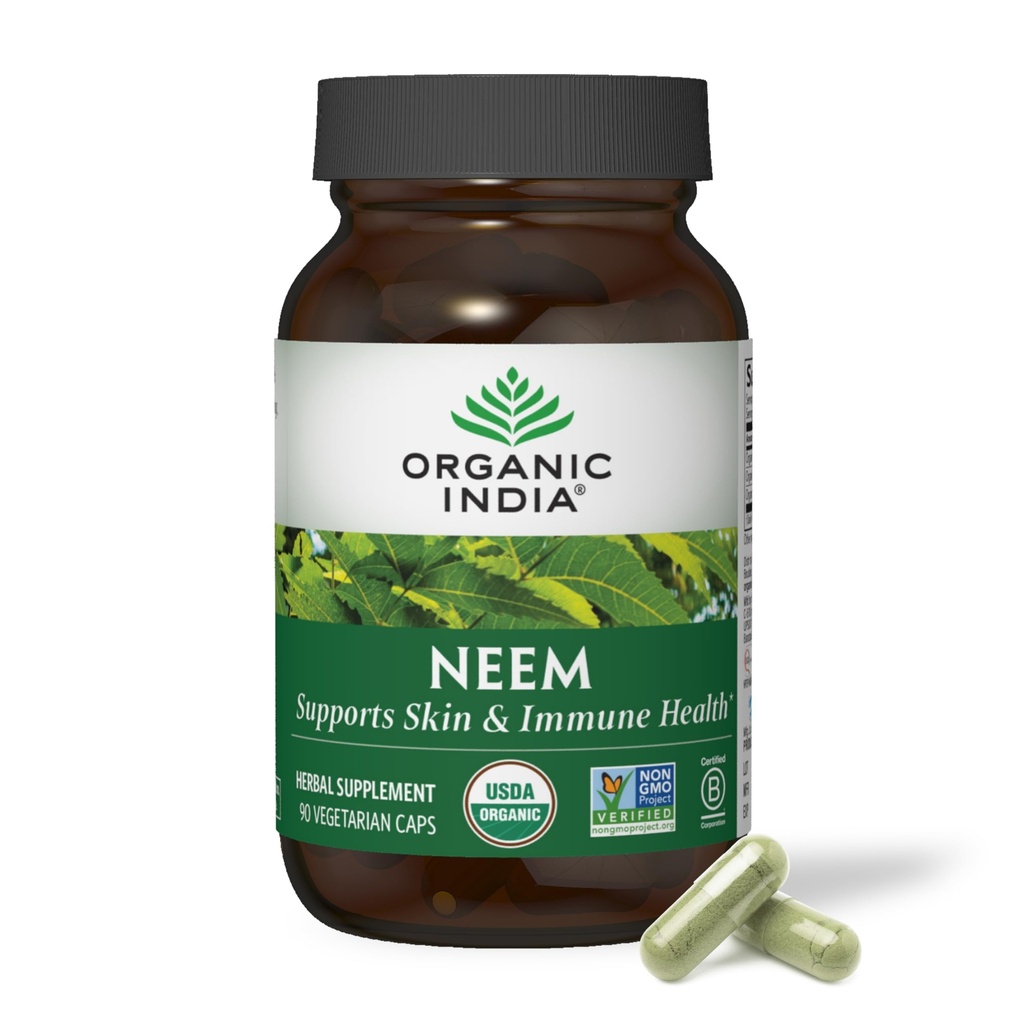 ORGANICKÉ INDIA Neem Leaf Kapsule - Bylinné doplnky, podporuje zdravie kože a imunitného systému, Vegan, bez lepku, USDA Certified Organic - 90 Gróf